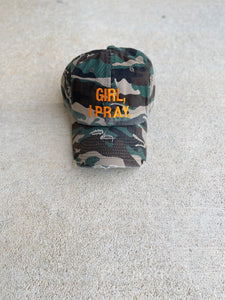Girl, I Pray. Adult Dad Hat (Distressed) Camo/Orange