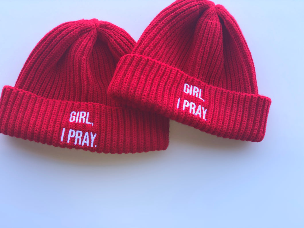 Girl, I Pray Ribbed Beanie (Limited Edition)- Red